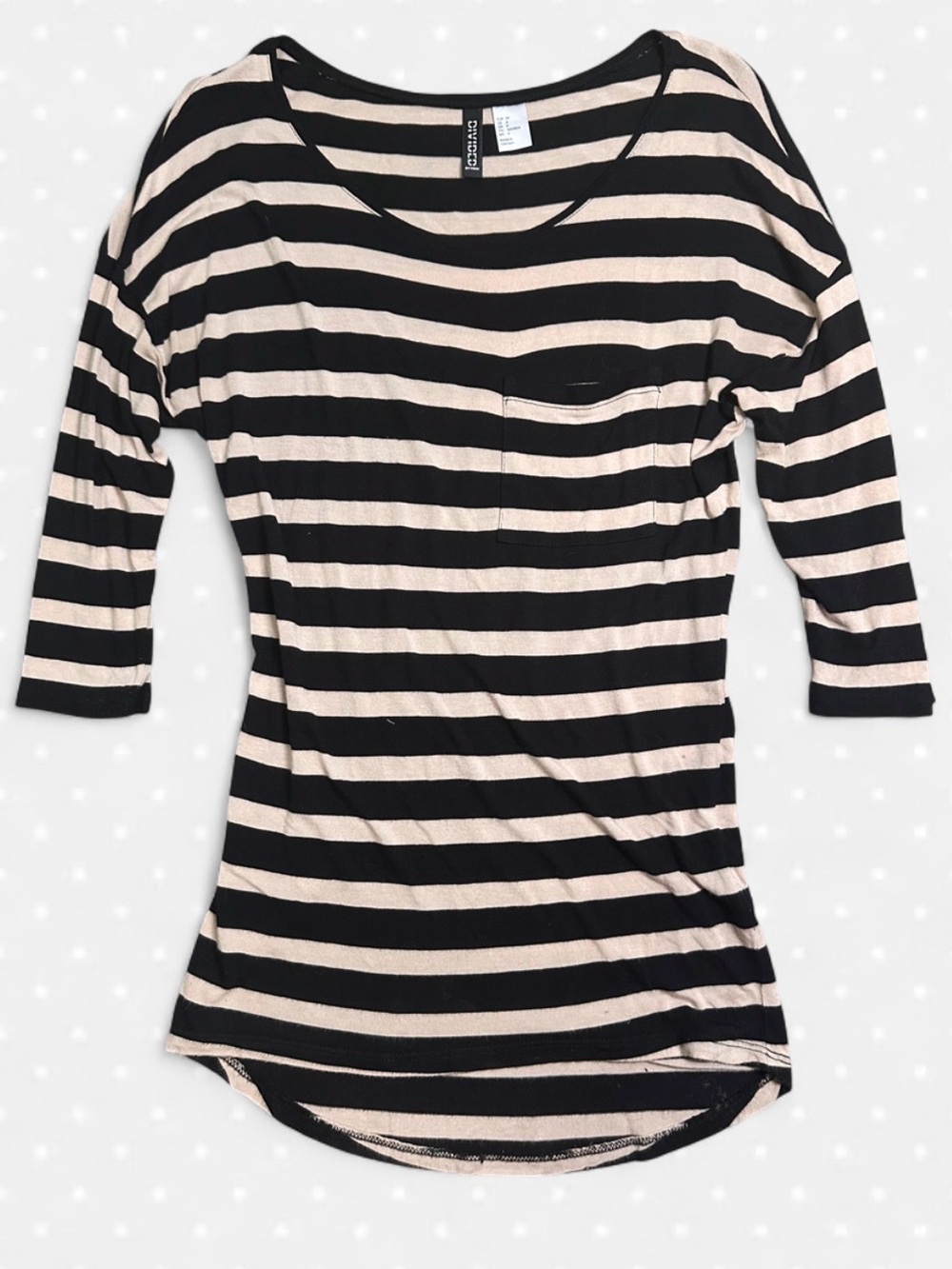 Divided Black and Cream Striped Quarter Sleeve Top